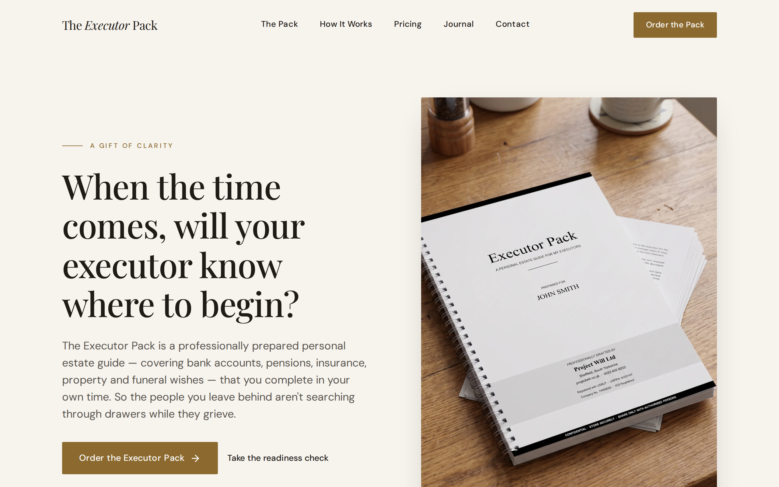 The Executor Pack website homepage
